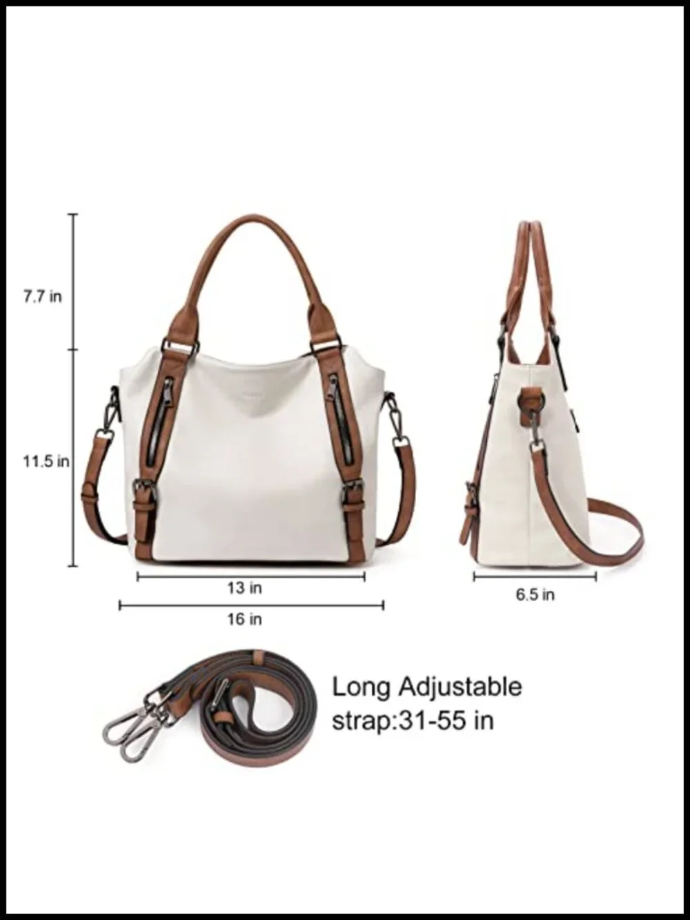 Large Hobo Bag with Multiple Pockets, Vegan Leather, Adjustable Strap Crossbody